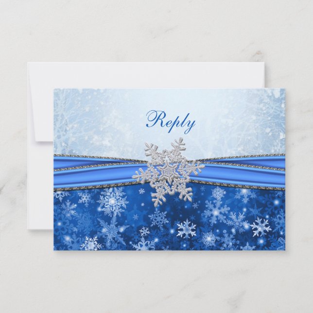 White, silver, blue snowflakes RSVP (Front)