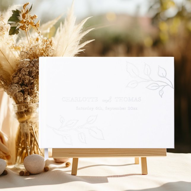 White silver botanical wedding  guest book (Creator Uploaded)