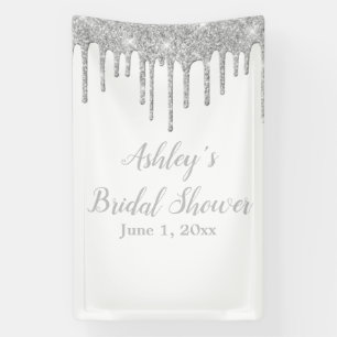 White & Silver Bridal Shower Backdrop Photo Booth Banner