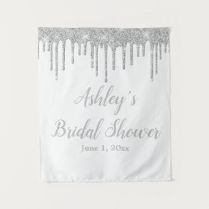 White & Silver Bridal Shower Backdrop Photo Booth Tapestry