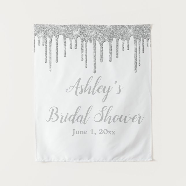 White & Silver Bridal Shower Backdrop Photo Booth  Tapestry (Front)