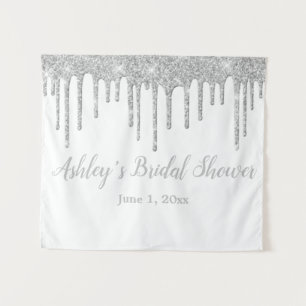White & Silver Bridal Shower Backdrop Photo Booth Tapestry