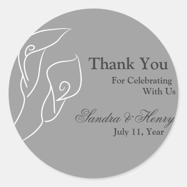 White & Silver Calla Lilies Favour Stickers (Front)