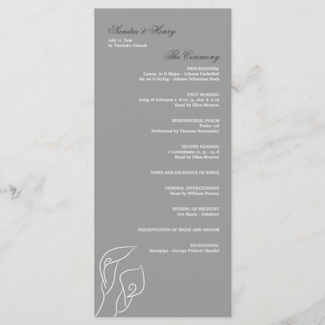 White & Silver Calla Lilies Wedding Program Programme (Front)