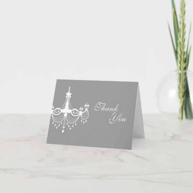 White & Silver Chandelier Thank You Note Card (Front)