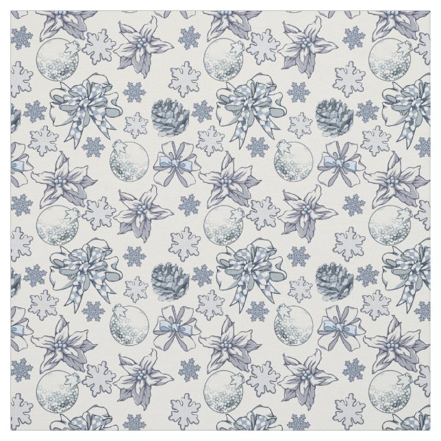 White Silver Christmas Pattern Fabric (Swatch)