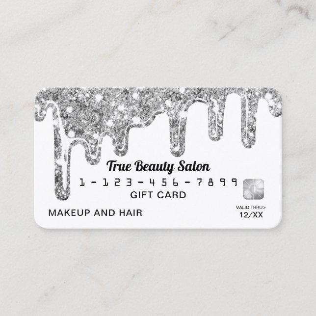 White Silver Chunky Glitter Thick Drip Gift Credit Business Card (Front)