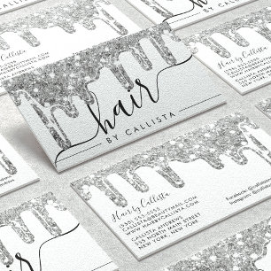 White Silver Chunky Glitter Thick Drips Hair Business Card