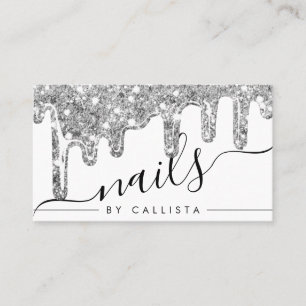 White Silver Chunky Glitter Thick Drips Nails Business Card