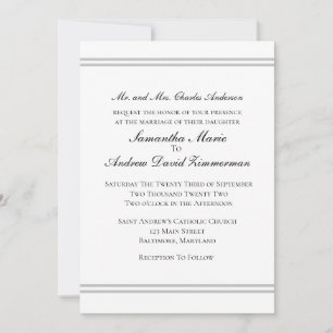 White Silver Classic Formal Elegant Wedding Invitation
