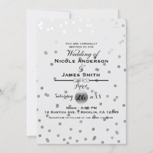 White Silver Confetti Dots Elegant Modern Wedding Invitation