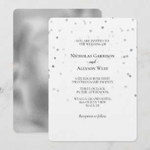 White Silver Confetti Dots Wedding Invitation