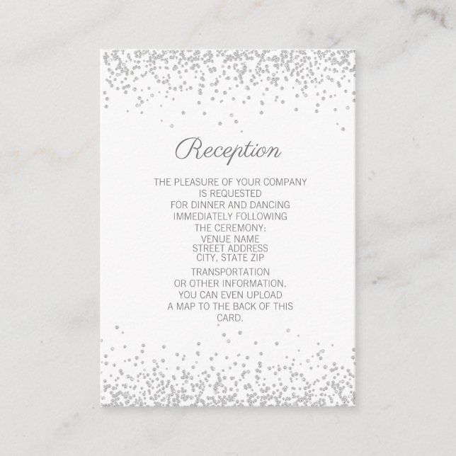 White Silver Diamond Glitter Wedding Reception Enclosure Card (Front)