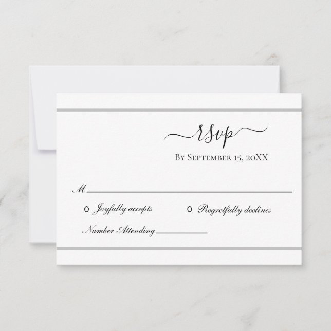 White Silver Elegant Formal Wedding RSVP Card (Front)