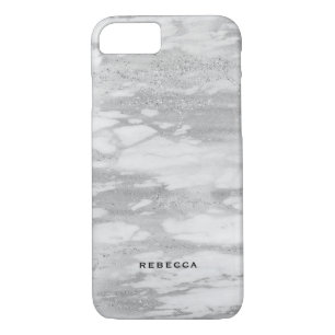 White & Silver Faux Glitter Marble iPhone 8/7 Case