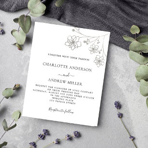 White silver floral budget wedding invitation