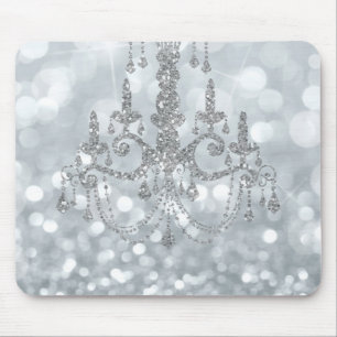 White Silver Glitter Bokeh Glam Chandelier Sparkle Mouse Mat
