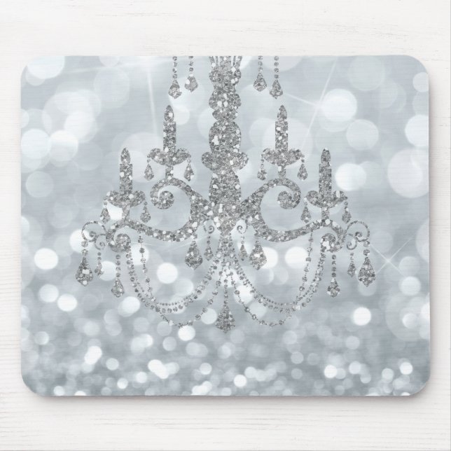 White Silver Glitter Bokeh Glam Chandelier Sparkle Mouse Mat (Front)
