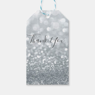 White Silver Glitter Bokeh Glam Sweet 16 Party Gift Tags