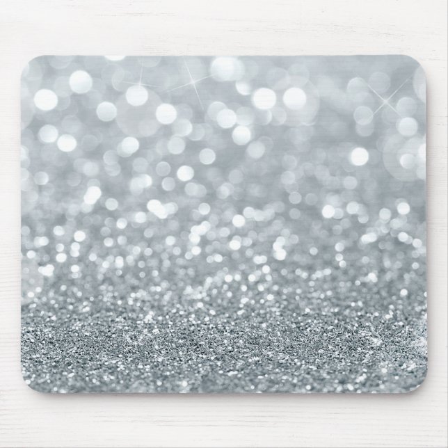 White Silver Glitter Bokeh Glam Trendy Sparkle Mouse Mat (Front)