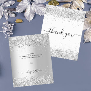 White silver glitter budget thank you card
