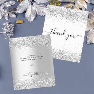 White silver glitter budget thank you card