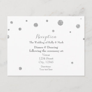 White & Silver Glitter Dots Wedding Reception Card