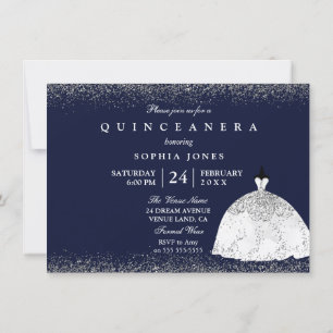 White Silver Glitter Dress Quinceanera Party Invitation