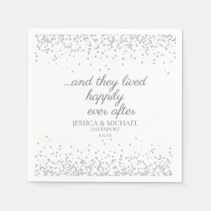 White Silver Glitter Happy Ever After Wedding Napkin