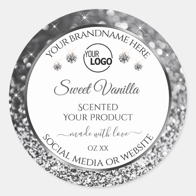 White Silver Glitter Jewels Product Labels Logo (Front)