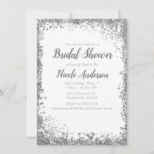 White Silver Glitter Modern Glam Bridal Shower Invitation