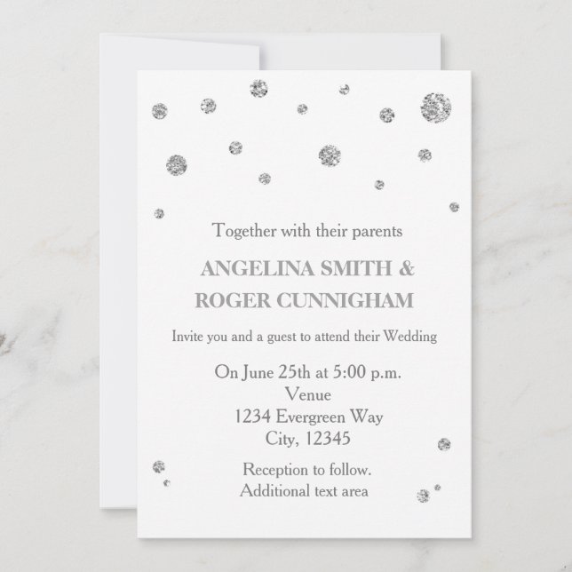 White & Silver Glitter Modern Wedding Invitation (Front)