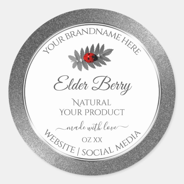 White Silver Glitter Product Labels Red Ladybug (Front)
