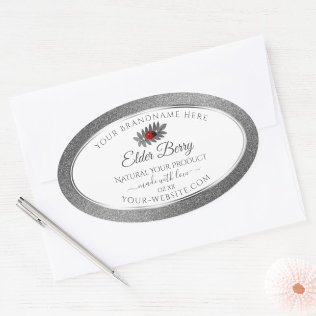 White Silver Glitter Product Labels Red Ladybug (Envelope)