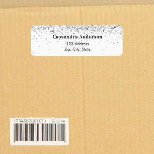 White silver glitter return address label