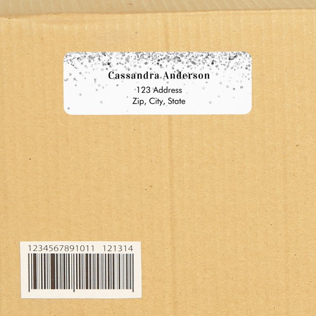 White silver glitter return address label (Creator Uploaded)