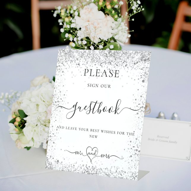 White silver glitter sign our wedding guest book (Creator Uploaded)
