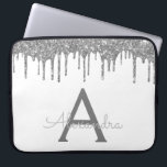 White Silver Glitter Sparkle Monogram Laptop Sleeve<br><div class="desc">White and Silver Faux Dripping Modern and Elegant Girly Glitter and Sparkle Elegant Monogram Case. This case can be customised to include your initial and first name.</div>