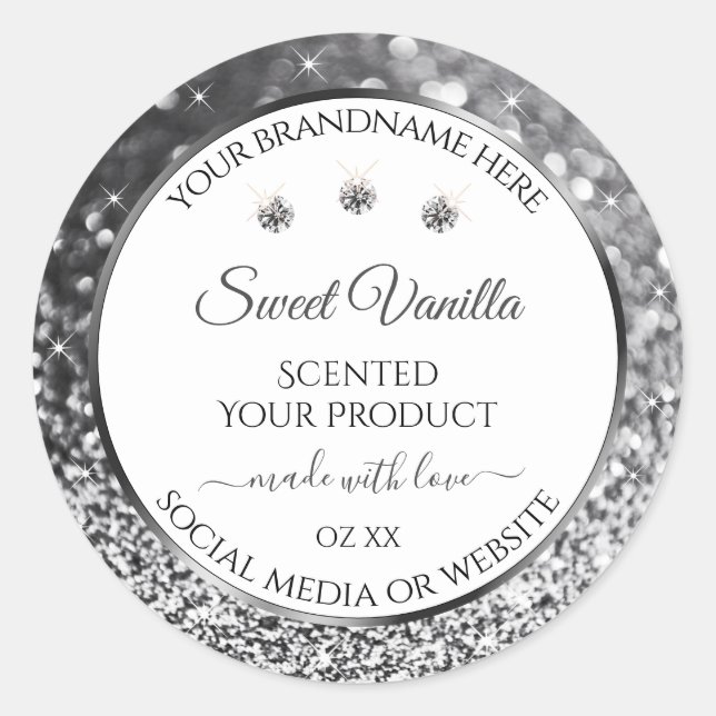White Silver Glitter Stars Diamonds Product Labels (Front)