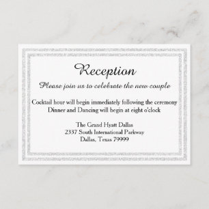 White Silver Glitter Trim-Reception Invition Enclosure Card