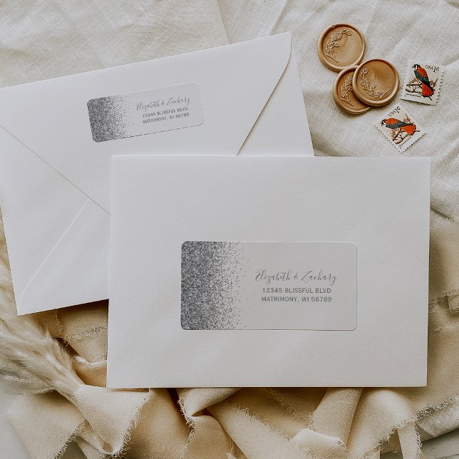 White Silver Glitter Wedding Return Address (Creator Uploaded)