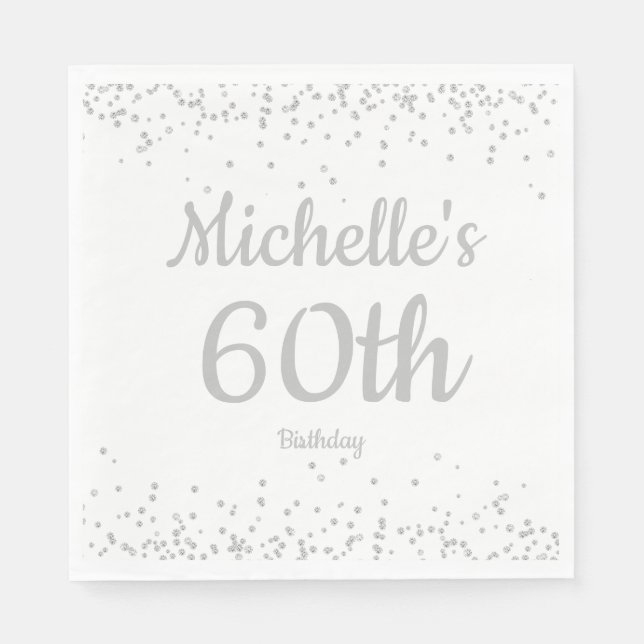 White Silver Glitter Women's 60th Birthday Napkin (Front)
