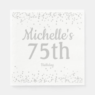 White Silver Glitter Women's 75th Birthday Napkin