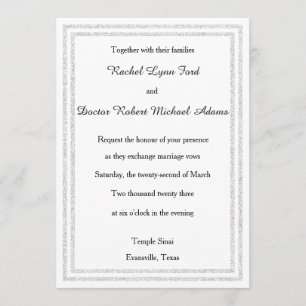 White Silver Glittered Trim -5x7Wedding Invitation