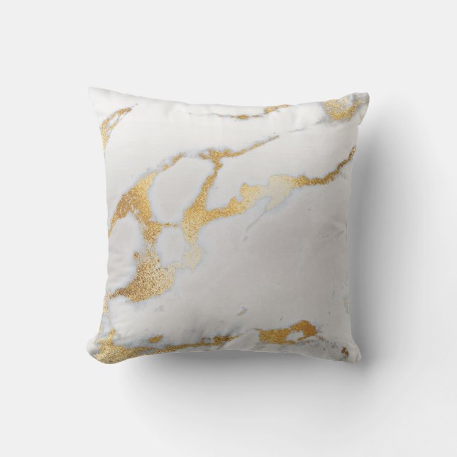 White Silver Gold Grey Metallic Marble Stone Cushion (Front)