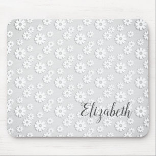 White & Silver Gray Floral Mouse Mat