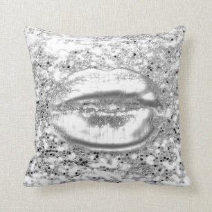 White Silver Grey Glitter Kiss Lips Makeup Sparkly Cushion