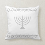 white & SILVER GREY, MENORAH & STARS pillow<br><div class="desc">white and grey  MENORAH pillow STAR OF DAVID TRIM by designer Sandy Closs ~ SandyCloss~</div>