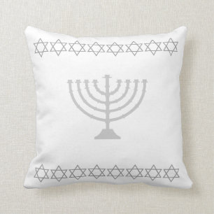 white & SILVER GREY, MENORAH & STARS pillow