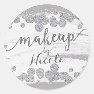 White Silver & Grey Sparkle Dots Makeup by Classic Round Sticker